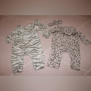 Jessica Simpson Baby Girl Rompers 3-6 months Zebra Leopard matching headbands